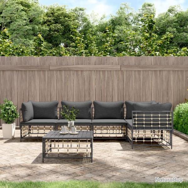 Salon de jardin 6 pcs avec coussins anthracite rsine tresse