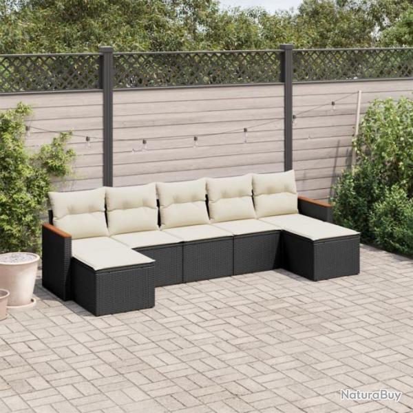 Salon de jardin 7 pcs avec coussins noir rsine tresse