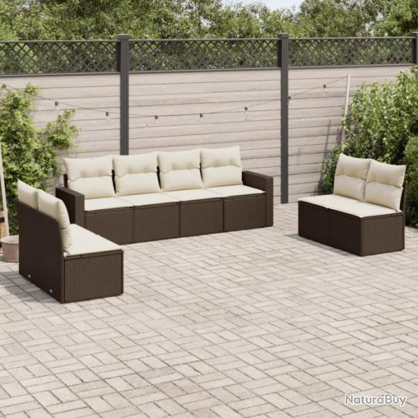 Salon de jardin 8 pcs avec coussins marron rsine tresse