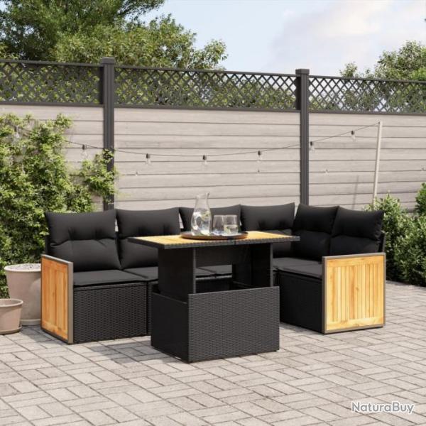 Salon de jardin 6 pcs avec coussins noir rsine tresse