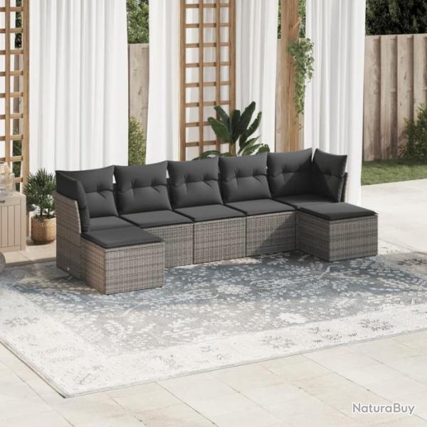 Salon de jardin avec coussins 7 pcs gris rsine tresse