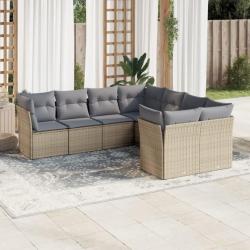 Salon de jardin avec coussins 8 pcs beige résine tressée