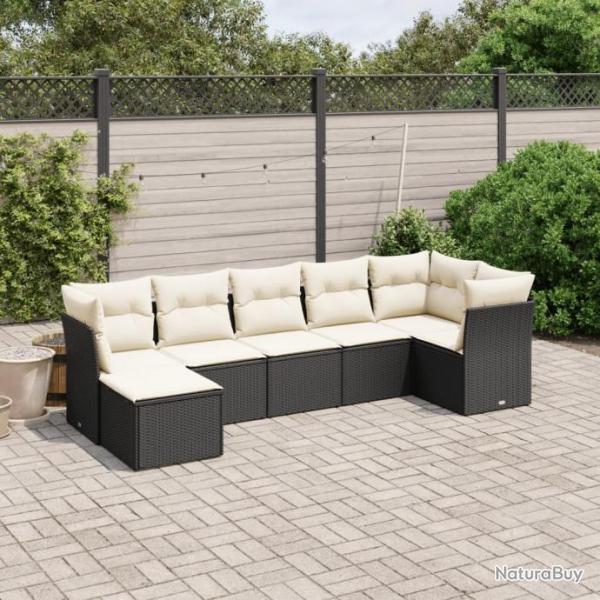 Salon de jardin 7 pcs avec coussins noir rsine tresse