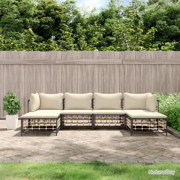 Salon de jardin 6 pcs avec coussins anthracite rsine tresse