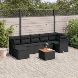 Salon de jardin 8 pcs avec coussins noir résine tressée