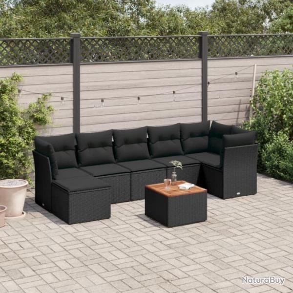 Salon de jardin 8 pcs avec coussins noir rsine tresse