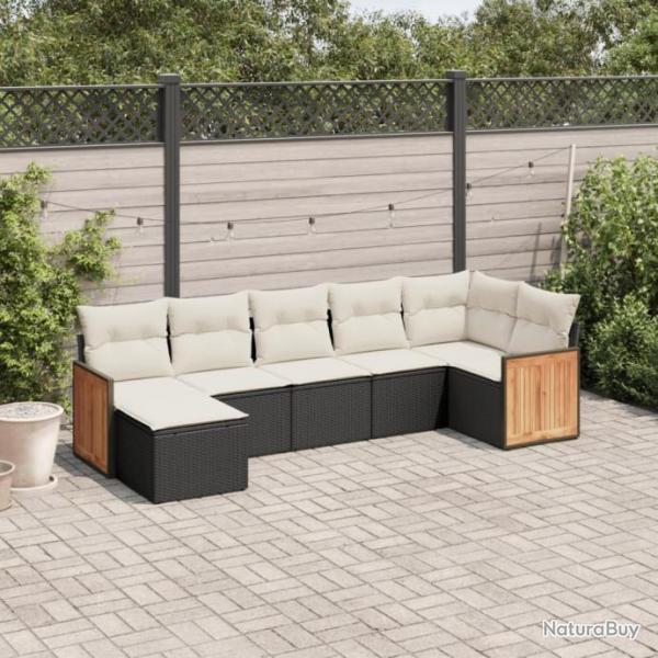 Salon de jardin 7 pcs avec coussins noir rsine tresse