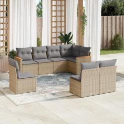 Salon de jardin avec coussins 8 pcs beige résine tressée