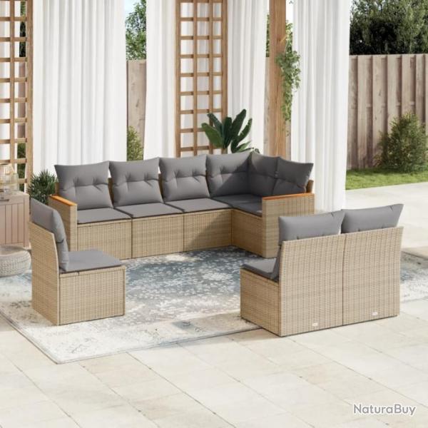 Salon de jardin avec coussins 8 pcs beige rsine tresse