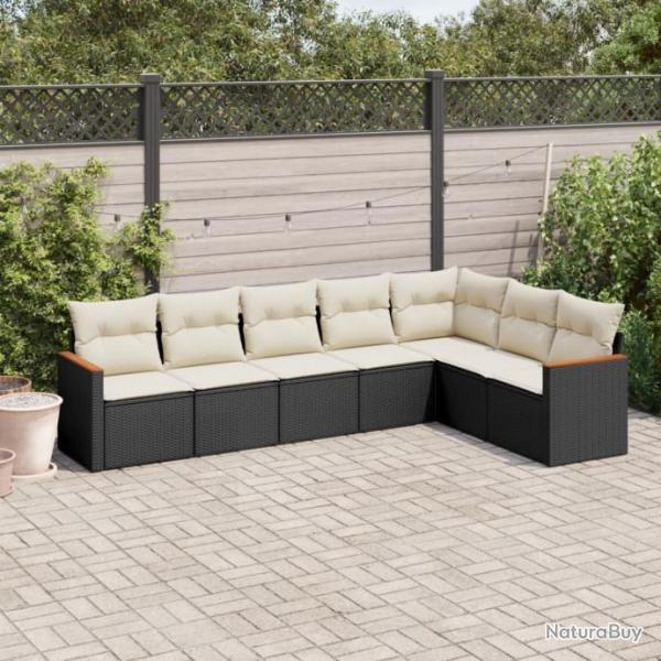 Salon de jardin 7 pcs avec coussins noir rsine tresse