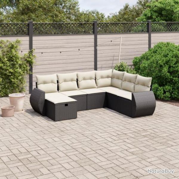 Salon de jardin 7 pcs avec coussins noir rsine tresse