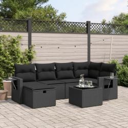 Salon de jardin 7 pcs avec coussins noir résine tressée