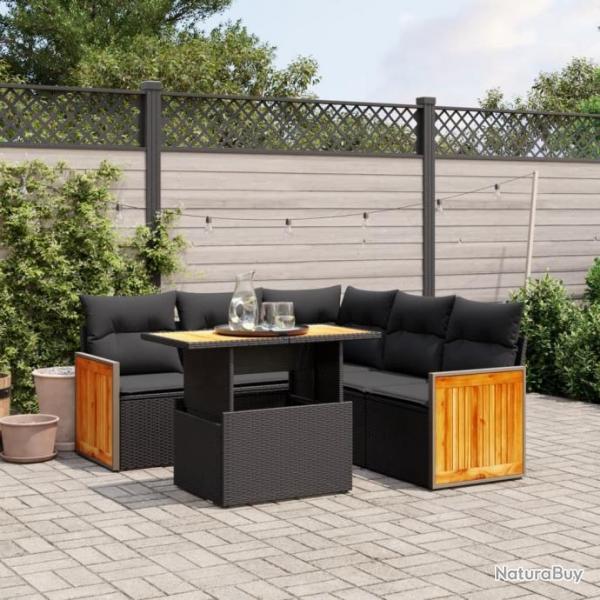 Salon de jardin 6 pcs avec coussins noir rsine tresse