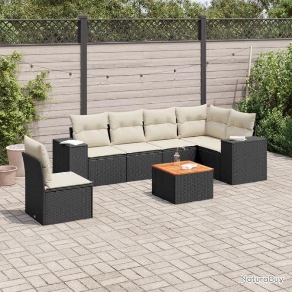 Salon de jardin 7 pcs avec coussins noir rsine tresse