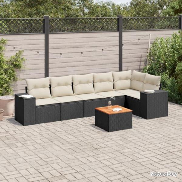 Salon de jardin 7 pcs avec coussins noir rsine tresse