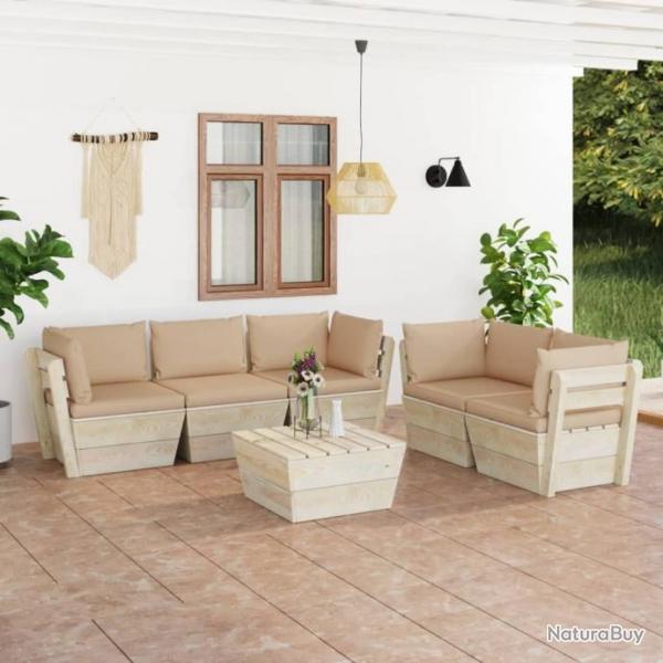 Salon de jardin palette 6 pcs avec coussins pica imprgn