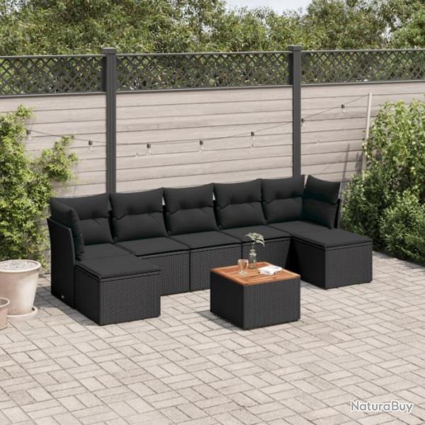 Salon de jardin 8 pcs avec coussins noir rsine tresse