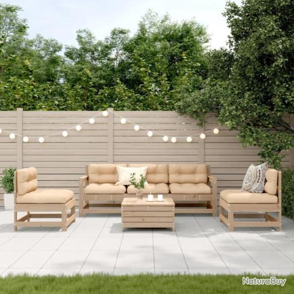 Salon de jardin 6 pcs avec coussins Bois de pin massif