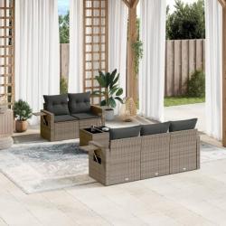 Salon de jardin 6 pcs avec coussins gris résine tressée