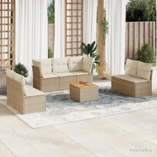 Salon de jardin avec coussins 8 pcs beige rsine tresse