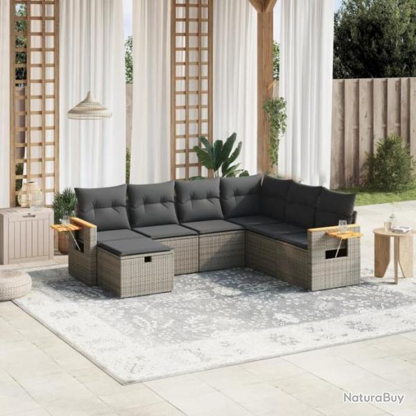 Salon de jardin avec coussins 7 pcs gris rsine tresse