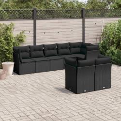 Salon de jardin 8 pcs avec coussins noir résine tressée