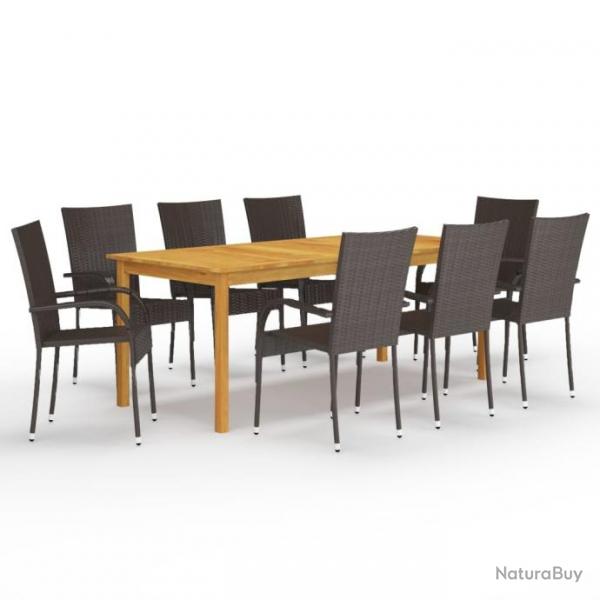 Ensemble de salle  manger de jardin 9 pcs Marron