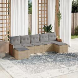 Salon de jardin avec coussins 7 pcs beige résine tressée