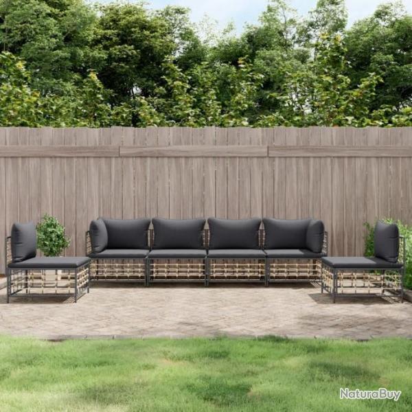 Salon de jardin 6 pcs avec coussins anthracite rsine tresse