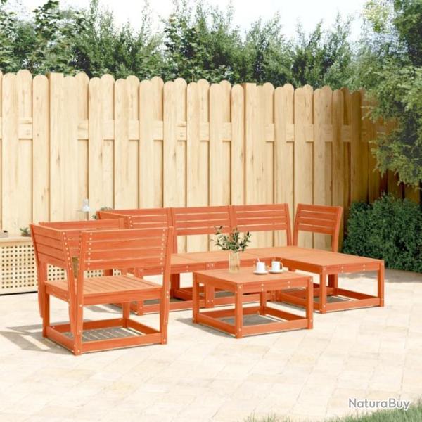 Salon de jardin 5 pcs cire marron bois de pin massif