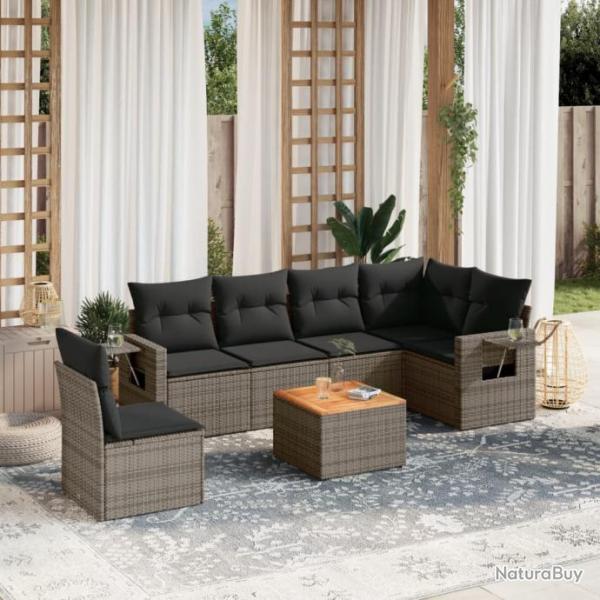 Salon de jardin avec coussins 7 pcs gris rsine tresse