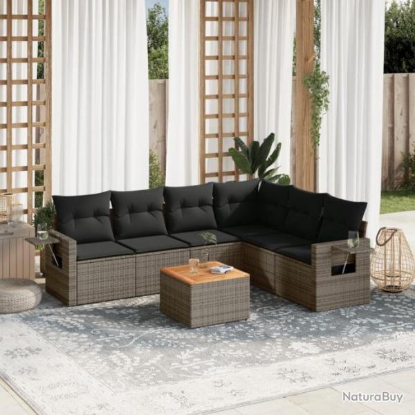 Salon de jardin avec coussins 7 pcs gris rsine tresse