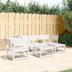 Salon de jardin 5 pcs blanc bois massif de pin