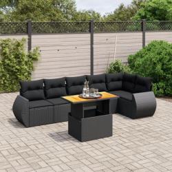 Salon de jardin 7 pcs avec coussins noir résine tressée