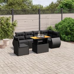 Salon de jardin 7 pcs avec coussins noir résine tressée