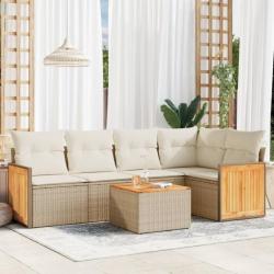 Salon de jardin avec coussins 6 pcs beige résine tressée