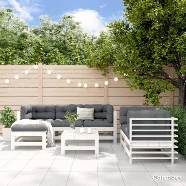 Salon de jardin 7 pcs Blanc Bois de pin massif