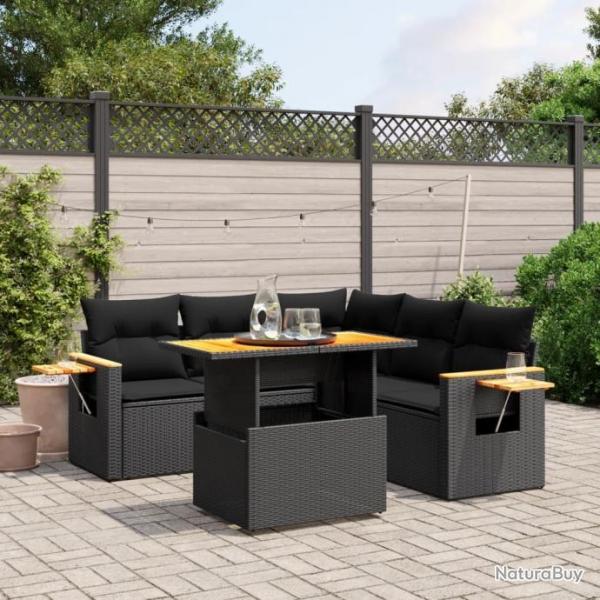 Salon de jardin 6 pcs avec coussins noir rsine tresse