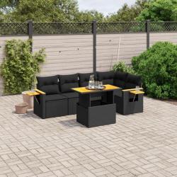 Salon de jardin 6 pcs avec coussins noir résine tressée