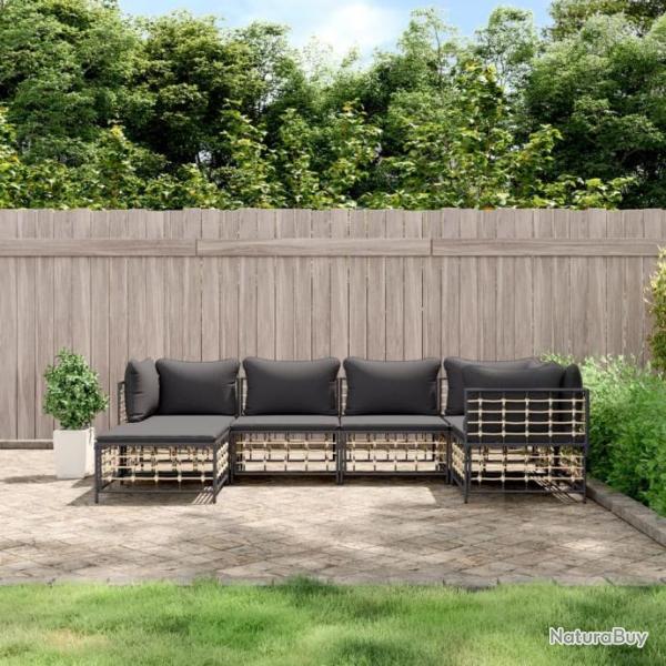 Salon de jardin 6 pcs avec coussins anthracite rsine tresse