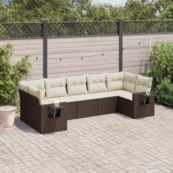 Salon de jardin avec coussins 7 pcs marron rsine tresse