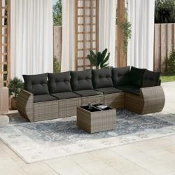 Salon de jardin avec coussins 7 pcs gris résine tressée