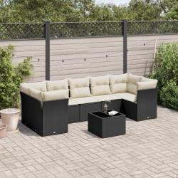 Salon de jardin 8 pcs avec coussins noir résine tressée