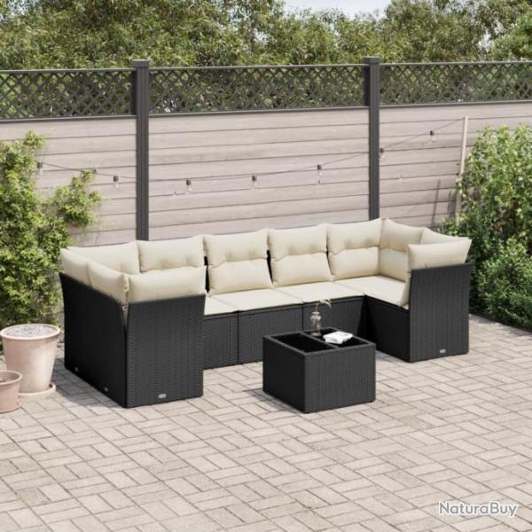 Salon de jardin 8 pcs avec coussins noir rsine tresse