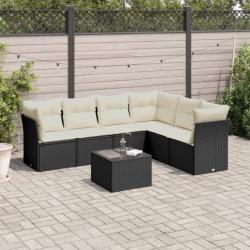 Salon de jardin 7 pcs avec coussins noir résine tressée