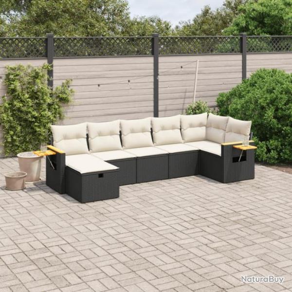 Salon de jardin 7 pcs avec coussins noir rsine tresse