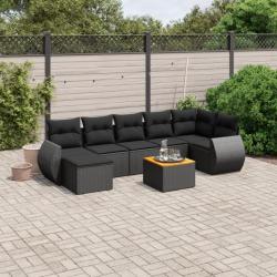 Salon de jardin 8 pcs avec coussins noir résine tressée