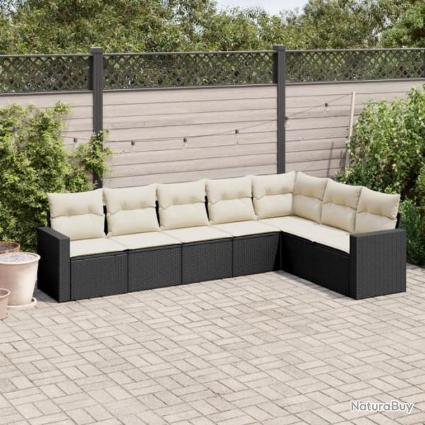 Salon de jardin 7 pcs avec coussins noir rsine tresse