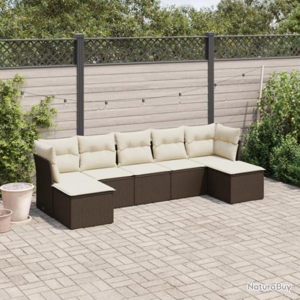 Salon de jardin avec coussins 7 pcs marron rsine tresse