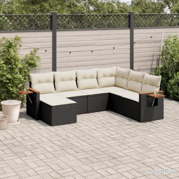 Salon de jardin 7 pcs avec coussins noir rsine tresse